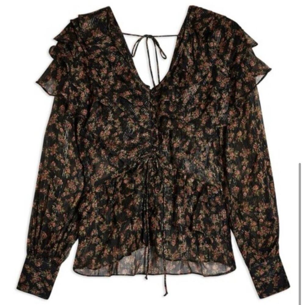 Topshop Floral Top Long Sleeve Ruffles Size L‎ - Picture 4 of 8
